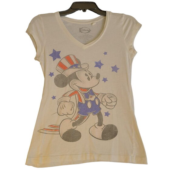Disney Womens T-Shirt White Size XS 100% Cotton Mickey Patriotic Pullover - Picture 1 of 12